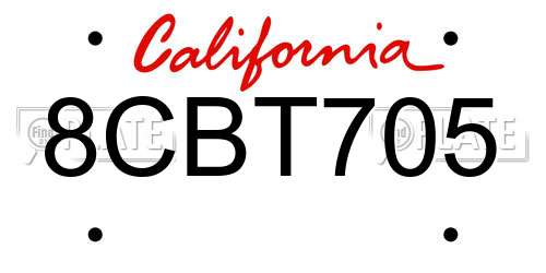 8CBT705 California License Plate