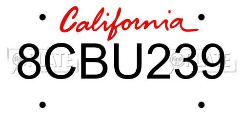 8CBU239 California License Plate