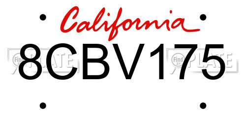 8CBV175 California License Plate