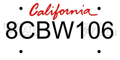 8CBW106 California License Plate