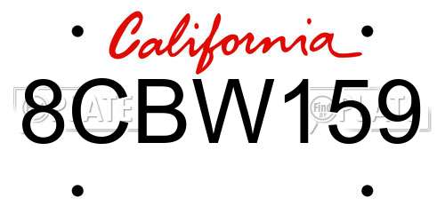 8CBW159 California License Plate