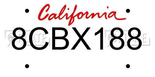8CBX188 California License Plate