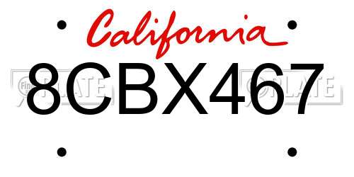 8CBX467 California License Plate