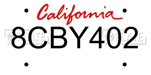 8CBY402 California License Plate