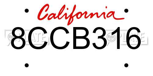 8CCB316 California License Plate