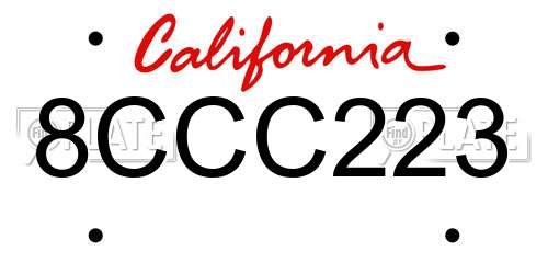 8CCC223 California License Plate