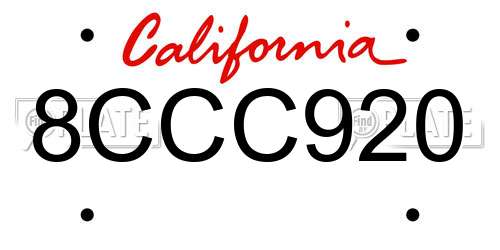 8CCC920 California License Plate