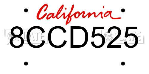 8CCD525 California License Plate