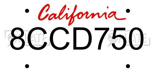 8CCD750 California License Plate