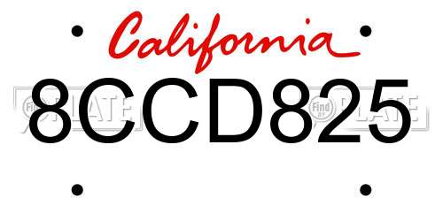 8CCD825 California License Plate