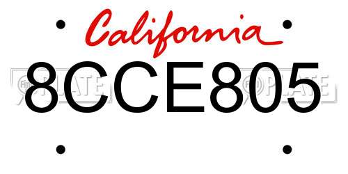 8CCE805 California License Plate