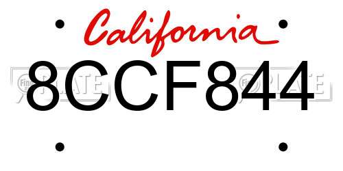 8CCF844 California License Plate