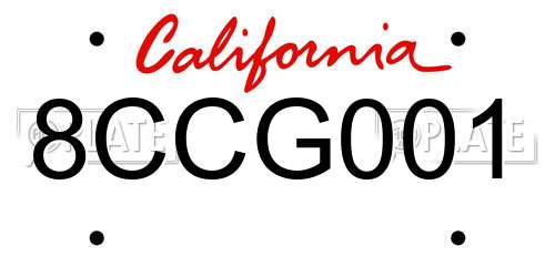 8CCG001 California License Plate