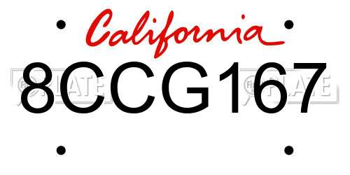 8CCG167 California License Plate