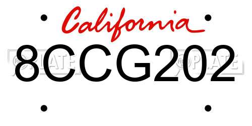 8CCG202 California License Plate