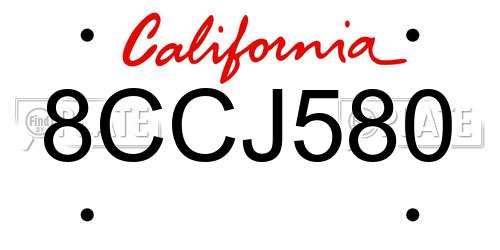 8CCJ580 California License Plate