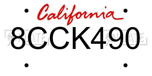 8CCK490 California License Plate
