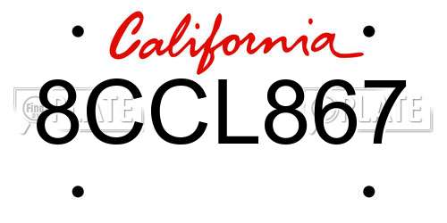 8CCL867 California License Plate