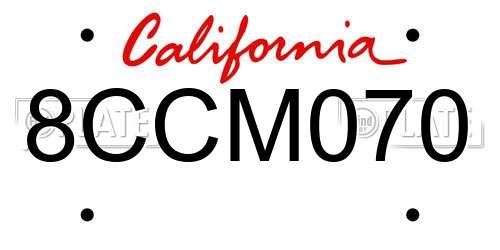 8CCM070 California License Plate