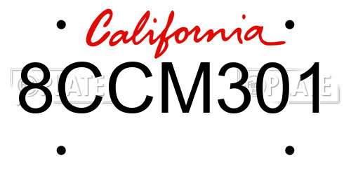8CCM301 California License Plate