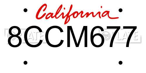 8CCM677 California License Plate
