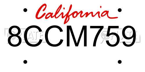 8CCM759 California License Plate