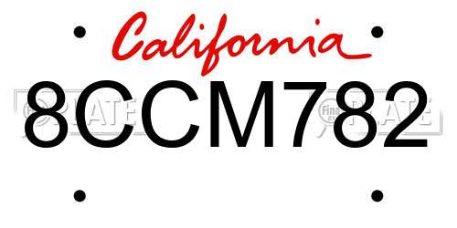 8CCM782 California License Plate