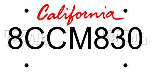 8CCM830 California License Plate