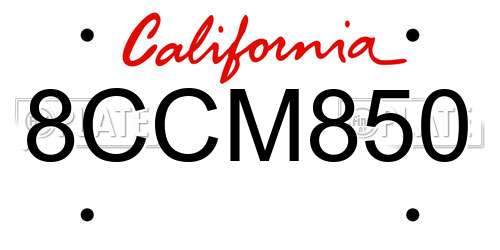 8CCM850 California License Plate