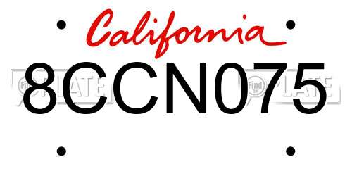 8CCN075 California License Plate