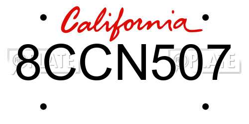 8CCN507 California License Plate
