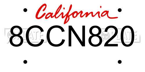 8CCN820 California License Plate