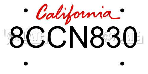 8CCN830 California License Plate