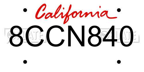 8CCN840 California License Plate