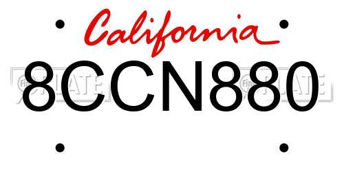 8CCN880 California License Plate