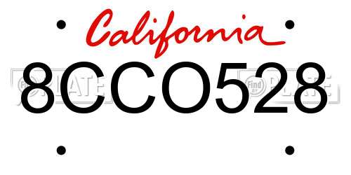 8CCO528 California License Plate