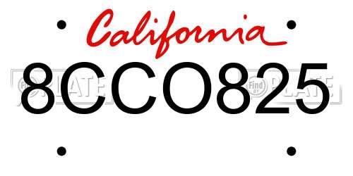 8CCO825 California License Plate