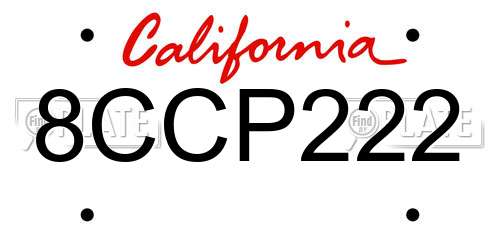 8CCP222 California License Plate
