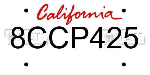 8CCP425 California License Plate