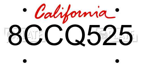 8CCQ525 California License Plate