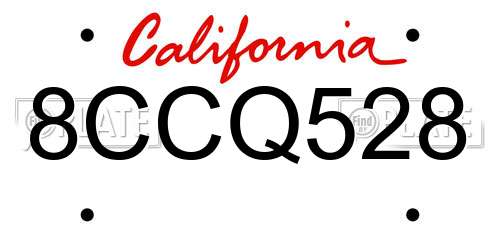 8CCQ528 California License Plate