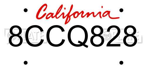 8CCQ828 California License Plate