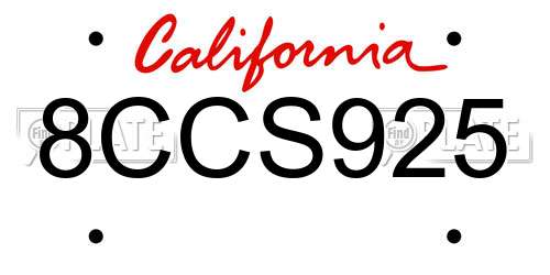 8CCS925 California License Plate