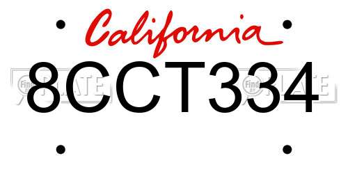 8CCT334 California License Plate