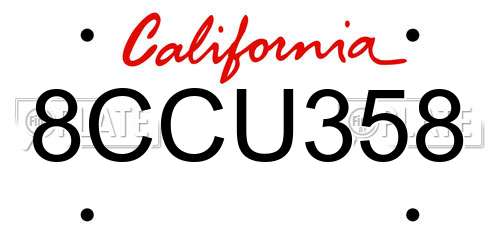 8CCU358 California License Plate