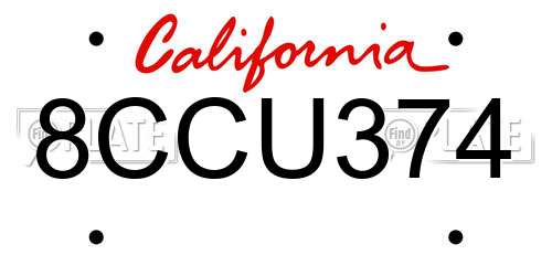 8CCU374 California License Plate