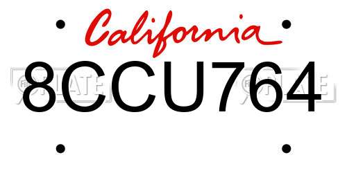 8CCU764 California License Plate