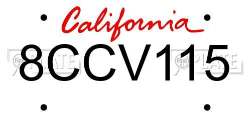 8CCV115 California License Plate
