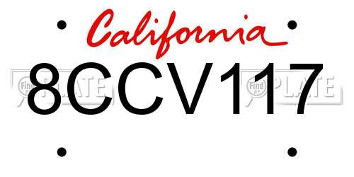8CCV117 California License Plate