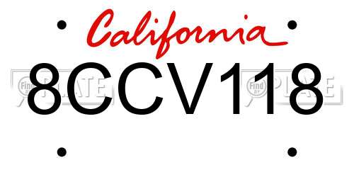 8CCV118 California License Plate